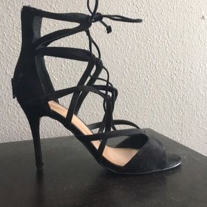 Used Just Fab black lace up heels